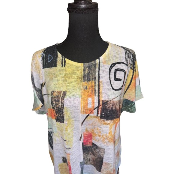 Jess & Jane Abstract Print Short Sleeve Tunic Top  S Casual Lightweight Artsy - Picture 3 of 8